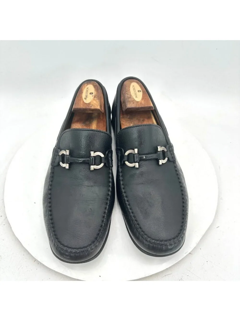 Salvatore Ferragamo Men Size 8 2E Black Leather Horsebit Loafer Dress Shoes